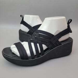 Women's Black Strappy Wedge Sandals